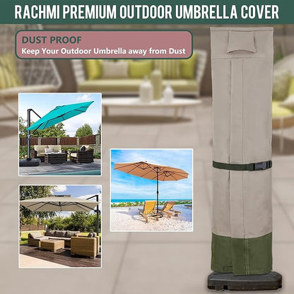 Rachmi 600D Patio Cantilever Offset Umbrella Cover 9-13 Ft, Khaki-Green | Water-resistant, UV & fade-proof cover, Fits round or square outdoor garden parasol, Includes zipper, rod, storage bag