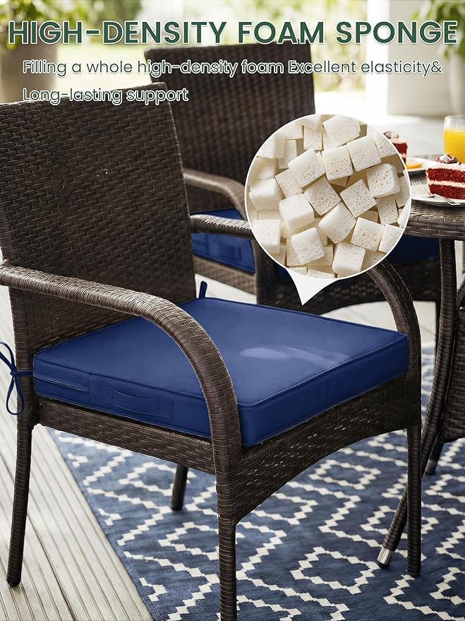 Outdoor Chair Cushion 17 x 16 x 3 Inches Patio Furniture Outdoor Waterproof Seat Cushion, Patio Chair Cushion with Handles and Ties, Square Dining Chair Cushion Set of 2, Blue