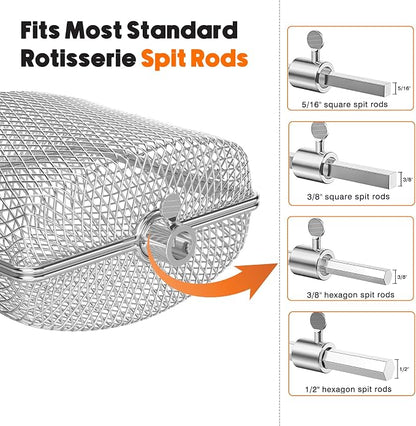 onlyfire Stainless Steel Grill Rotisserie Basket Kit, Great for Cooking Various Foods at the Same Time, Set of 3