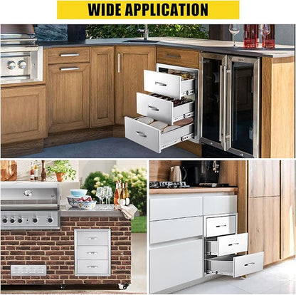 GarveeLife 20W x 27H x 23D Inch Outdoor Kitchen Drawers, Stainless Steel BBQ Access Drawers, Flush Mount BBQ Drawers, Enclosed Built-in 2- Drawer Flush Mount for Outdoor Kitchens & BBQ Islands