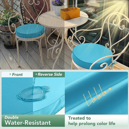 Summsun Outdoor Bistro Chair Cushions Set of 4, 15" D x 3" H Round Chair Cushions Waterproof and Fade Resistant Chair Cushion Pads with Non-Slip Ties and Removable Covers for Garden, Teal