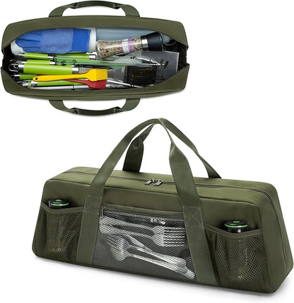 HODRANT Grill Tool Storage Bag with Pockets for Barbecue Tool up to 22" | Outdoor BBQ Utensil Holder, Large Grill Utensil Storage Caddy, BBQ Accessories Case Container for Camping, Bag Only, Green