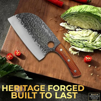 SliceElite 2PCS Hand-Forged Chef Knife Set | Serbian & Cleaver Knives for Meat & Veg Cutting | Professional Kitchen Knife with Gift Box for BBQ Cooking