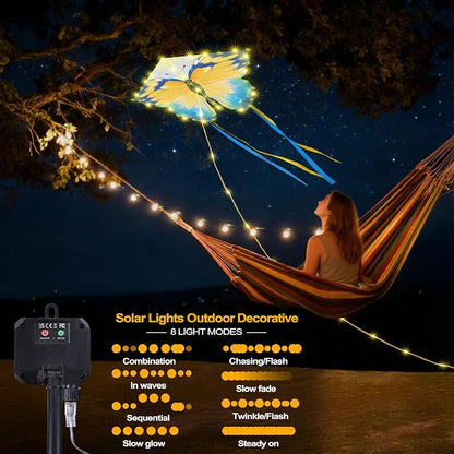 Toodour Solar Butterfly Lights Outdoor, 2.9Ft 174 LED Waterproof Kite Butterfly Garden Decor, 8 Modes Warm White Solar Garden Lights for Home Yard Patio Camping Decor - Blue & Yellow Butterfly