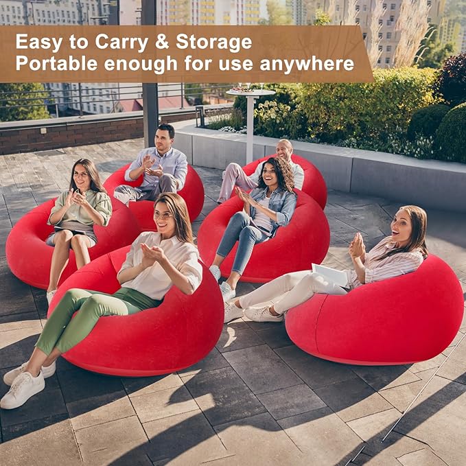 Realspring 6 9 12 Pcs Inflatable Bean Bag Chairs for Adults with Electric Air Pump, Blow up Couch Folding Portable Inflatable Couch Lazy Sofa for Outdoor Movie Night Camping(Red,9 Pcs)
