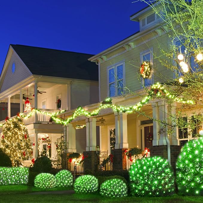 WBao Christmas Net Lights, 360LED 11.5ft x 6.9ft Christmas Lights with 8 Modes, Timer, End to End Connectable, Waterproof Design for Lawn, Bushes, Trees Outdoor Xmas Decorations, Green