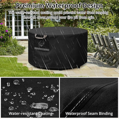 QH.HOME Fire Pit Cover Round Super Waterproof, 41"-44" D X 24" H Outdoor Round Firepit Cover 600D Strong Tear Resistant, UPF 50+ Fire Pit Covers Premium Fading Resistant for Outdoor Fire Pit - Black