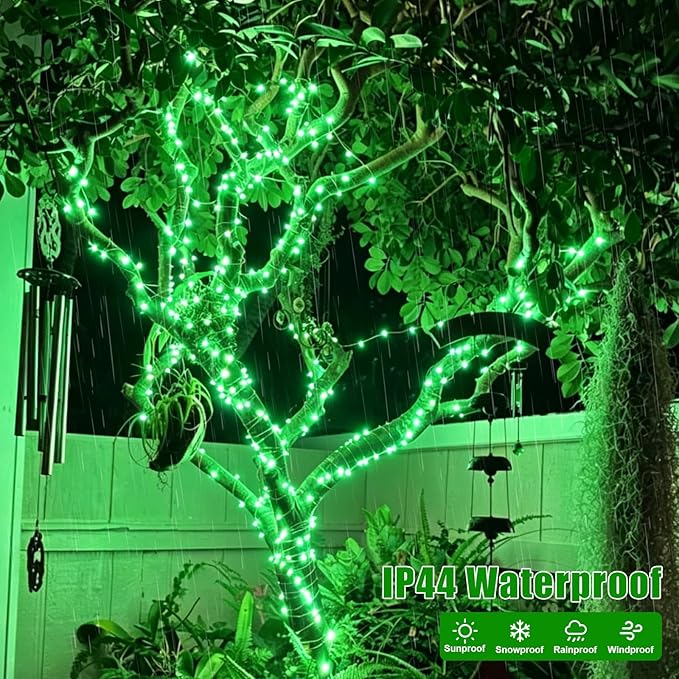 YEGUO 4 Pack Green Solar Fairy Lights, Each 33ft 100 LED Christmas Lights Outdoor Waterproof, 8 Modes Sliver Wire Solar String Lights
