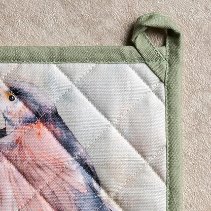 Maison d' Hermine Pot Holders 100% Cotton Heat Resistant Potholders 8" x 8" Hot Pads with Loop BBQ Cooking Baking Hotel Farmhouse Kitchen Handling Hot Pans Spring Summer (Pack of 2, Flying Birds)