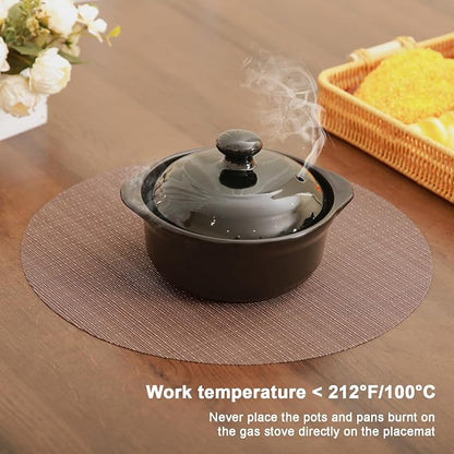 Round Placemats Set of 6 Heat Resistant Vinyl Placemats 15 inch Washable Non-Slip Table Mats Woven Place Mats for Dining Table (Coffee, Set of 6)