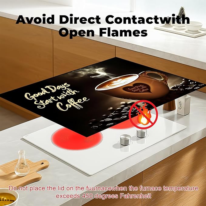 Heat-Resistant Glass Stove Top Cover with Anti-Slip Rubber Coating – Electric Stove Protector, Scratch-Resistant, Counter Space Decor Mat (coffee cup, 28.5"L x 20.5"W)