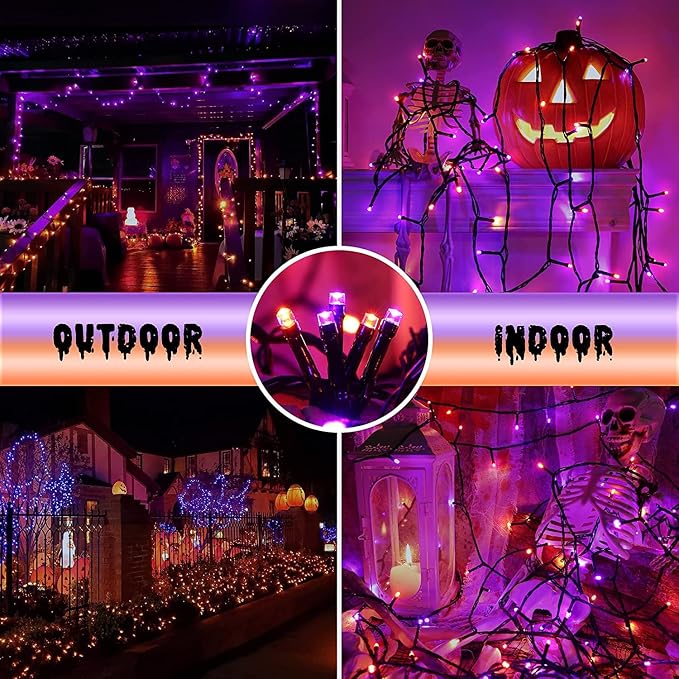 kemooie 500 LED Halloween Lights Outdoor, 164 FT Fairy Lights with 8 Modes | Purple&Orange, Timer&Memory Function, Plug in Powered, IP44 Waterproof, Indoor Outdoor Use, Home/Party/Garden/Halloween Decor