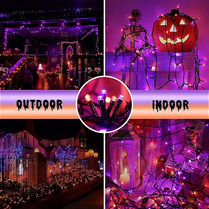 kemooie 500 LED Halloween Lights Outdoor, 164 FT Fairy Lights with 8 Modes | Purple&Orange, Timer&Memory Function, Plug in Powered, IP44 Waterproof, Indoor Outdoor Use, Home/Party/Garden/Halloween Decor