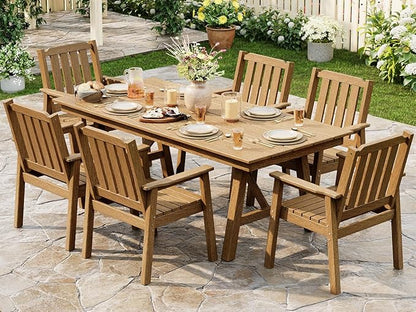 GarveeLife 5-Piece Outdoor Dining Set for Patio 4 People, HDPE All Weather Furniture Table Set with Large Table Umbrella Hole, Modern Outdoor Dining Chairs Armrest for Backyard Garden Deck (Natural)