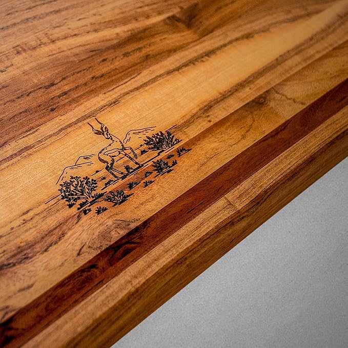 – Zambezi Redwood Cutting Board, Handcrafted, Double-Sided with Juice Groove & Side Pockets, Extra Large (24 x 16 x 1.5 in), Made in South Africa