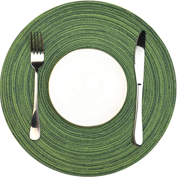 Red-A，Placemats,Round Placemats for Dining Table Woven Heat Resistant Non-Slip Kitchen Table Mats Diameter 14 inch (Set of 6, Hunter Green)