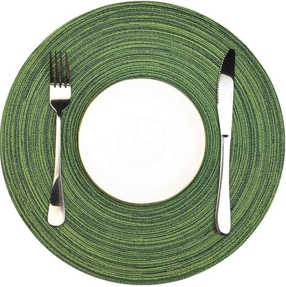 Red-A，Placemats,Round Placemats for Dining Table Woven Heat Resistant Non-Slip Kitchen Table Mats Diameter 14 inch (Set of 6, Hunter Green)