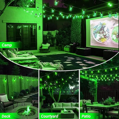 LAMPHOME Outdoor String Lights, Green Patio Lights Waterproof 26FT ST38 12+1Shatterproof Connectable LED Edison Bulbs, Hanging Lights for St. Patrick's Day Backyard Garden Porch Christmas Bistro Decor