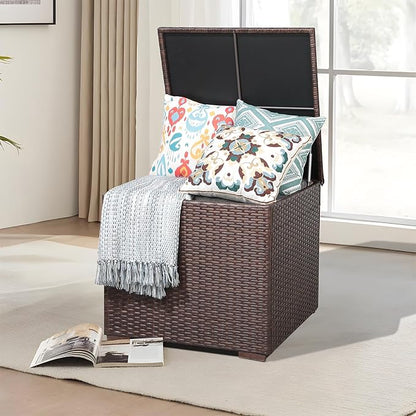 Patiorama 88 Gallon Wicker Deck Box, Indoor/Outdoor Storage Box for Patio Cushions, and Gardening Tools- Resin Rattan Patio Cushion Storage Bin, Brown