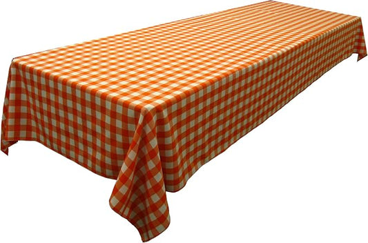 LA Linen TCcheck60x120-OrangeK48 Polyester Gingham Checkered Rectangular Tablecloth, White & Orange - 60 x 120 in.