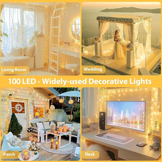 2 Pack 100 LED Connectable String Lights Indoor Outdoor, 33FT Clear Wire Christmas Lights for Bedroom, 13 Modes Twinkle Fairy String Light for Xmas Tree Wedding Party Bedroom Garden Decor (Warm White)