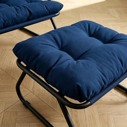 Rocking Chair with Ottoman, Modern Metal Frame Outdoor Rocker, Comfy Patio Lounge Chair with Footrest, Reading Glider Chairs for Living Room, Bedroom, Balcony, Garden, Relax, Navy Blue