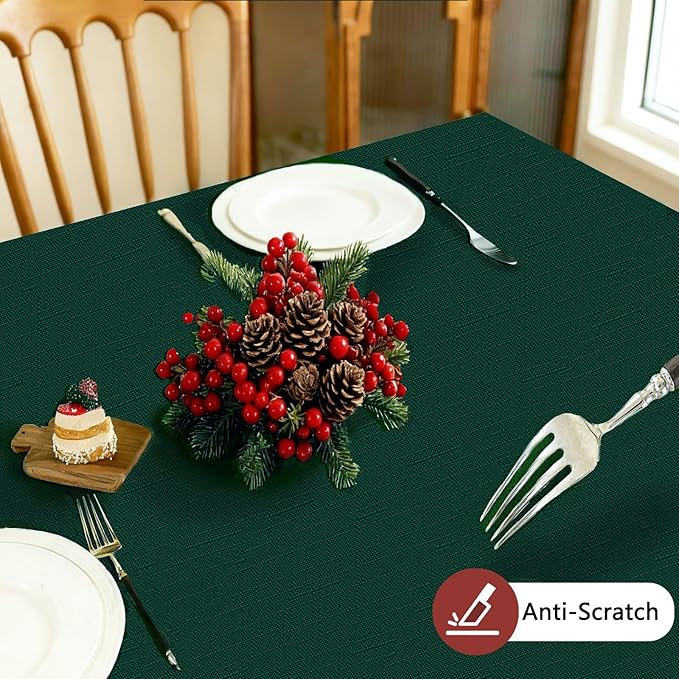Seenus Textured Fabric Green Tablecloth Fits 6 Foot Rectangle Tables, Water Resistant & Wipeable Rectangular Table Cloth for 6-8 Seats Dinig Party Holiday Decoration, 60 x 84 Inch