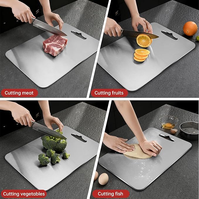 Titanium Cutting Board - Katuchef 100% Pure Titanium Cutting Boards for Kitchen Double Sided Non Toxic Titanware for Meat/Vegetables, Hygiene Durable Dishwasher Safe Metal Chopping Board Small