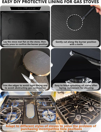 2 Pcs Stove Top Protector for Maytag 30" Gas Range | DIY Cut Fits Stove Guard Liner Protector 5-burner Layout, Non-Stick, Reusable, Dishwasher Safe, Splatter Cover