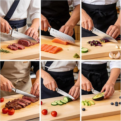 imarku 15-Piece Knife Block Set Built-in Sharpener, Japanese High Carbon Stainless Steel Kitchen Knife Set, Dishwasher Safe, Chef Knife Set with Wooden Knife Block, Steak Knives for Kitchen Cooking