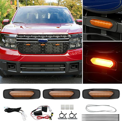 xipoqix 3PCS LED Front Grille Lights Compatible with 2022-2024 Ford Maverick XLT Yellow Decorative Grille Lamps with Fuse Wire Replacement for 2022-2024 Ford Maverick Accessories