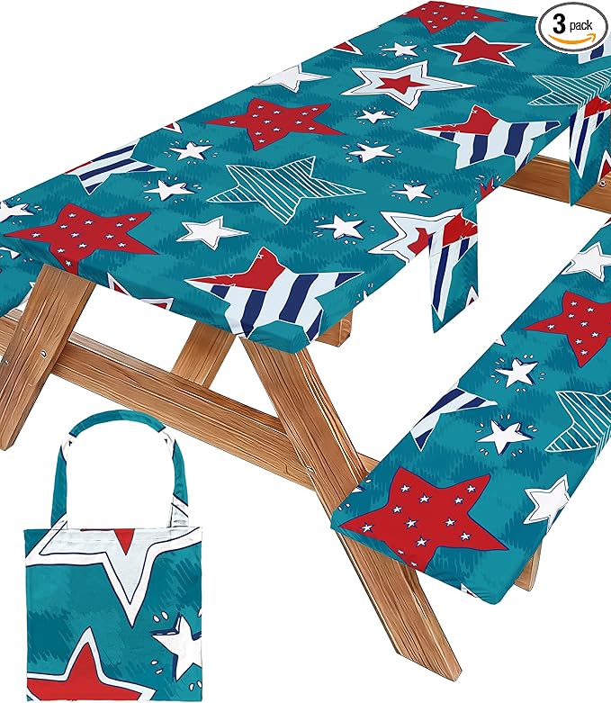 Picnic Table Cover with Bench Covers Camping Essentials Waterproof Windproof Fitted Tables and Seats Set Patio Outdoor Must Haves Stuff Tablecloth Kit Rv Owner Camper Overlanding Activities Gadgets