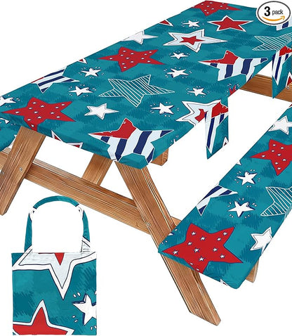 Picnic Table Cover with Bench Covers Camping Essentials Waterproof Windproof Fitted Tables and Seats Set Patio Outdoor Must Haves Stuff Tablecloth Kit Rv Owner Camper Overlanding Activities Gadgets