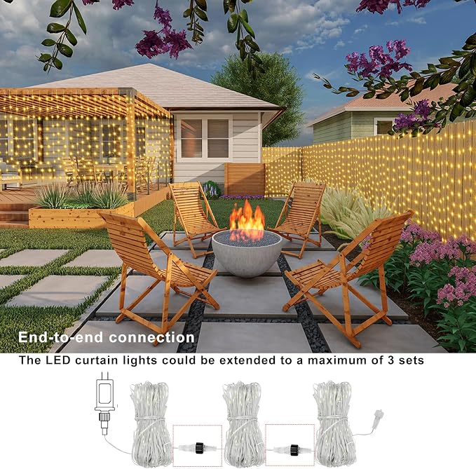 ZAIYW 20Ftx3Ft Curtain Lights Outdoor LED Fence Lights with Remote Timer | Dual Color Curtain Fairy Light Connectable Plug in Christmas Lights for Stair Fence Eaves Xmas Decor, Warm White & Multicolor