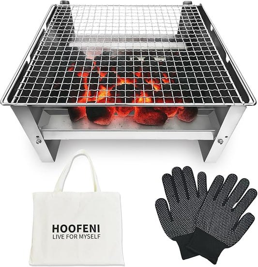 Portable Charcoal Grill 16 Inch, Foldable Tabletop BBQ with Carry Bag & Gloves, Compact Stainless Steel Grill for Outdoor Camping, Picnics, Backyard and Travel, Folding Stainless Steel