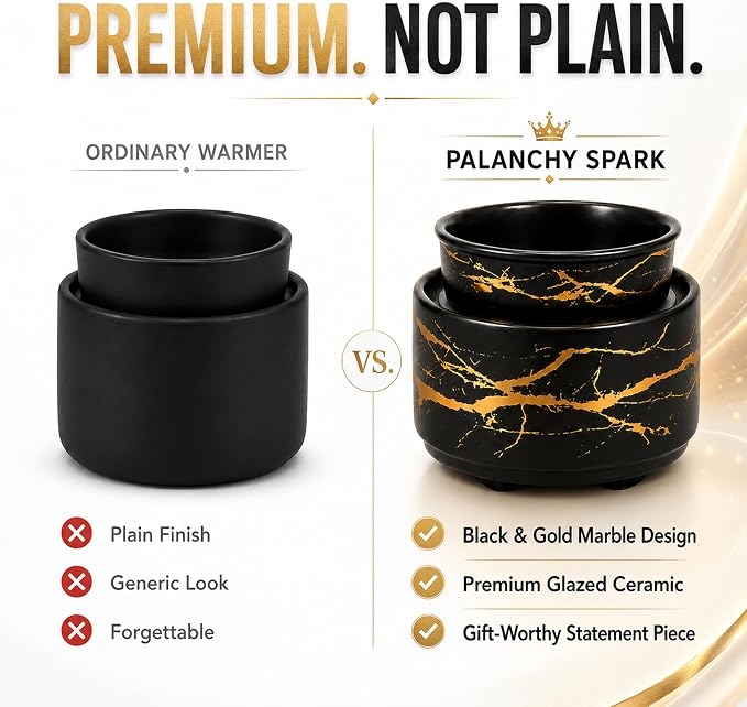 PALANCHY Electric Wax Warmer for Scented Wax Melts 3-in-1 Oil Warmers | Durable Ceramic Oil Burner Candle For Nightstand & Desk. Black And Gold Wax Melt Warmer Oil Burner For Scented Oil Gift Boxed