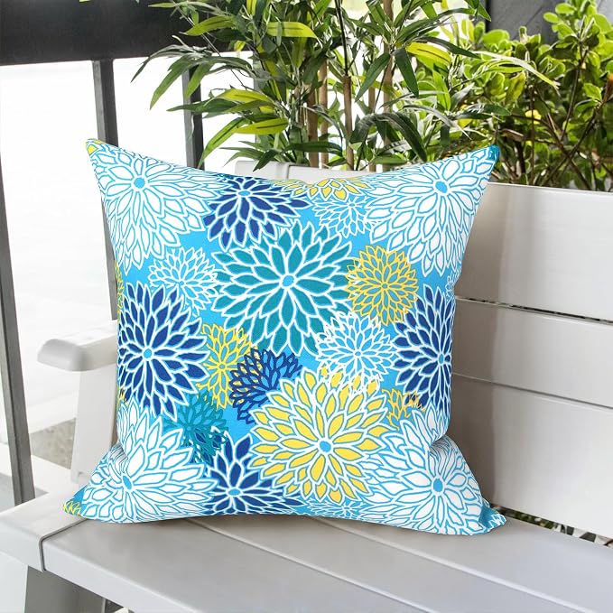 LVTXIII Outdoor Pillow Covers 20x20 Inch, 2 Pack Large Square Throw Pillow Cases, Fade-Resistant Cushion Covers for Patio Furniture Sofa, Garden Porch, Dahlia Blue