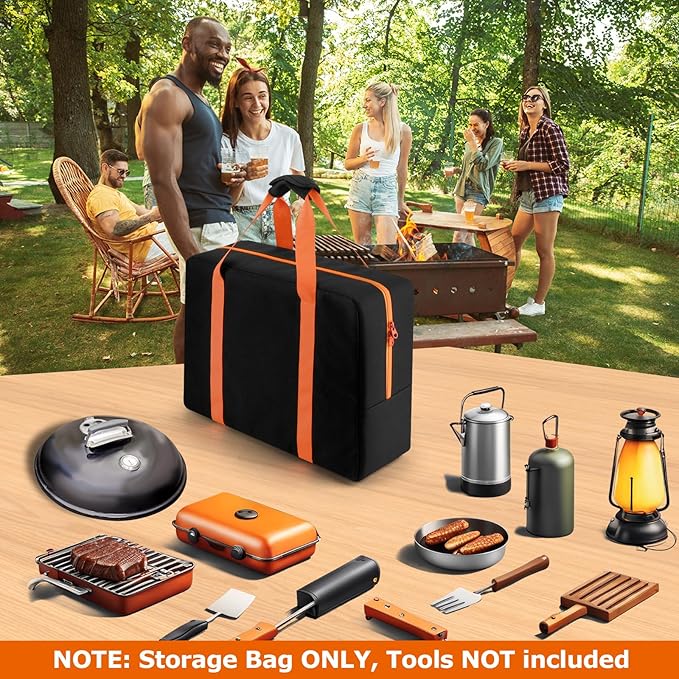 Cosmos BBQ Tool Storage Bag Grill Accessory Storage Bag Grill Utensil Carry Bag Grilling Hardware Tote Bag Container Foldable Grill Tool Replacement Bag for Outdoor Camping Barbecue, 18.1x5.1x13 Inch