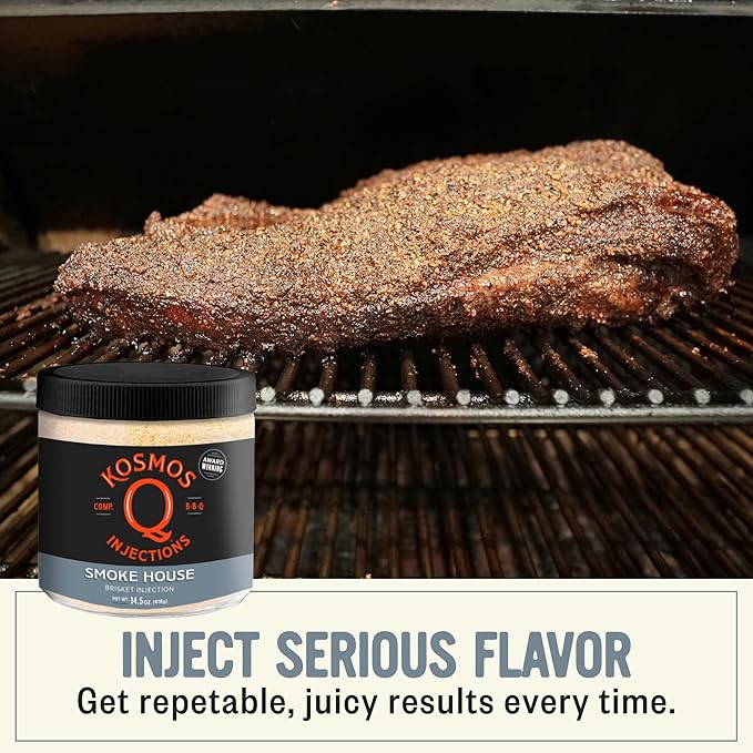 Kosmos Q Smoke House Reserve Blend Injection, BBQ Marinade for Brisket, Beef & More, Smoky Mesquite Flavor, Moisture-Retaining Meat Seasoning for Smoking & Grilling, 16 Oz Jar
