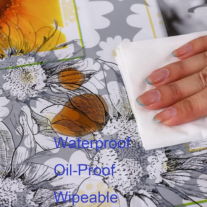 Heavy Duty Vinyl Tablecloth with Flannel Backing Waterproof Oil-Proof Plastic Table Cloth Stain-Resistant Wipeable Rectangle or Square Table Cover for Indoor and Outdoor ( Sunflower, 60X102 Inch)