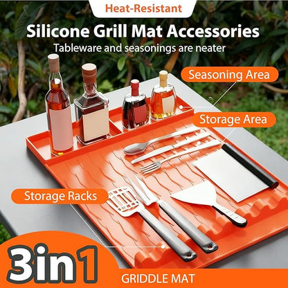 Jalopink Silicone Grill Mat Compatible with Blackstone Griddle, 15.75"x11.5" Non-Stick BBQ Grill Pad, Reusable Outdoor Spatula Mat for Griddle, Kitchen, Patio Accessories(Orange)
