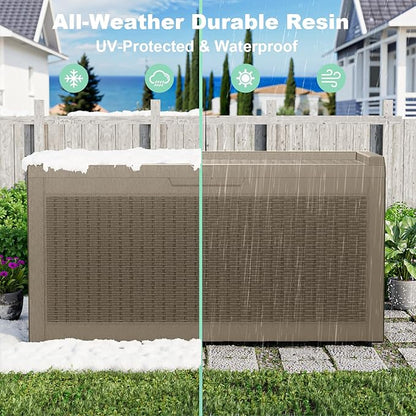 Vixzen 60 Gallon Outdoor Deck Box, Lockable Resin Waterproof Storage Box, UV Resistant, Weather Resistance, Outside Storage Bin for Gardening Tools, Pool Supplies (Grey, 60 Gallon)