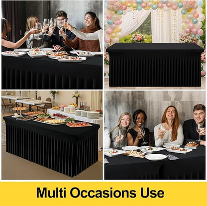 Smiry Spandex Elastic Fitted Table Cloth Skirt for 5FT Rectangle Table | Stretch Washable Table Cloth, Banquet Table Cover for Wedding, Party, Indoor & Trade Shows, (Black, 60Lx24Wx30H)