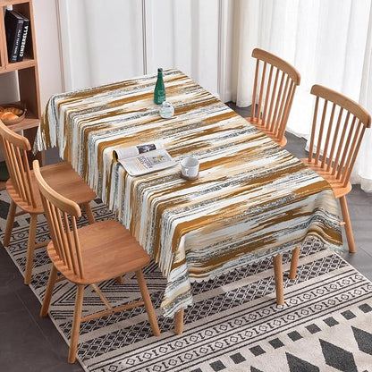 Abstract Striped Rectangle Tablecloth 60x84 Inch Brown and White Old Texture Grunge Stripes Vintage Mosaic Dust-Proof Table Cover Protector for Home Kitchen Restaurant Picnic Camping BBQ