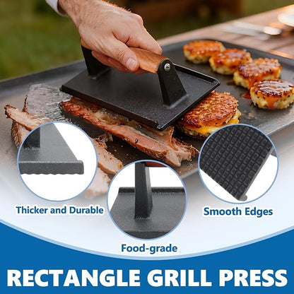 Cast Iron Square Burger Press&Rectangle Meat Press for Griddle Accessories | Bacon Press for Pitboss, Camp Chef Flat Top Grills Accessories, Smash Burger Press for Griddle Cooking Accessories, 2PCS