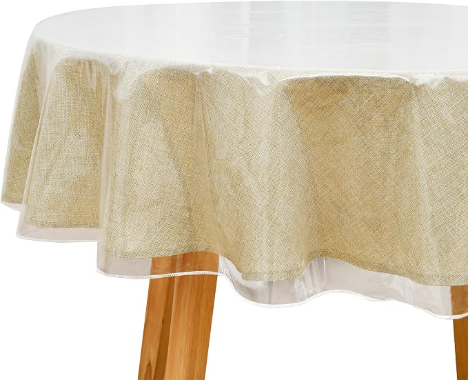 JIUZHEN 60" Round Clear Vinyl Tablecloth - 100% Waterproof & Oil Proof, Heavy Duty Plastic Table Cover Protector, Wipe Clean for Dining, Parties, Camping (60inch Round)