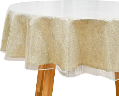 JIUZHEN 60" Round Clear Vinyl Tablecloth - 100% Waterproof & Oil Proof, Heavy Duty Plastic Table Cover Protector, Wipe Clean for Dining, Parties, Camping (60inch Round)