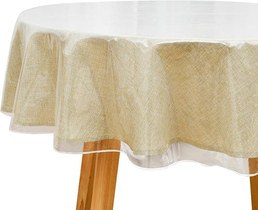 JIUZHEN 60" Round Clear Vinyl Tablecloth - 100% Waterproof & Oil Proof, Heavy Duty Plastic Table Cover Protector, Wipe Clean for Dining, Parties, Camping (60inch Round)