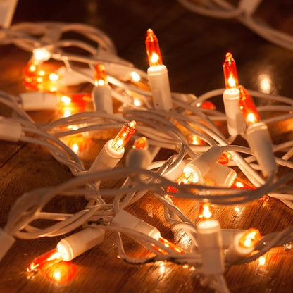 Christmas Mini String Lights Orange, 50FT 200 Count Incandescent Connectable Halloween Lights, UL Listed Waterproof Christmas Decorations for Indoor Outdoor Party Home Garden Decor, White Wire