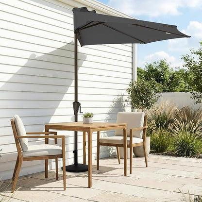 JEAREY 9ft Half Umbrella Outdoor Patio Umbrella Market Umbrellas with Crank, 1/2 Round Wall Umbrella 5 Sturdy Ribs UV Protection for Pool Garden Balcony Deck, Gray